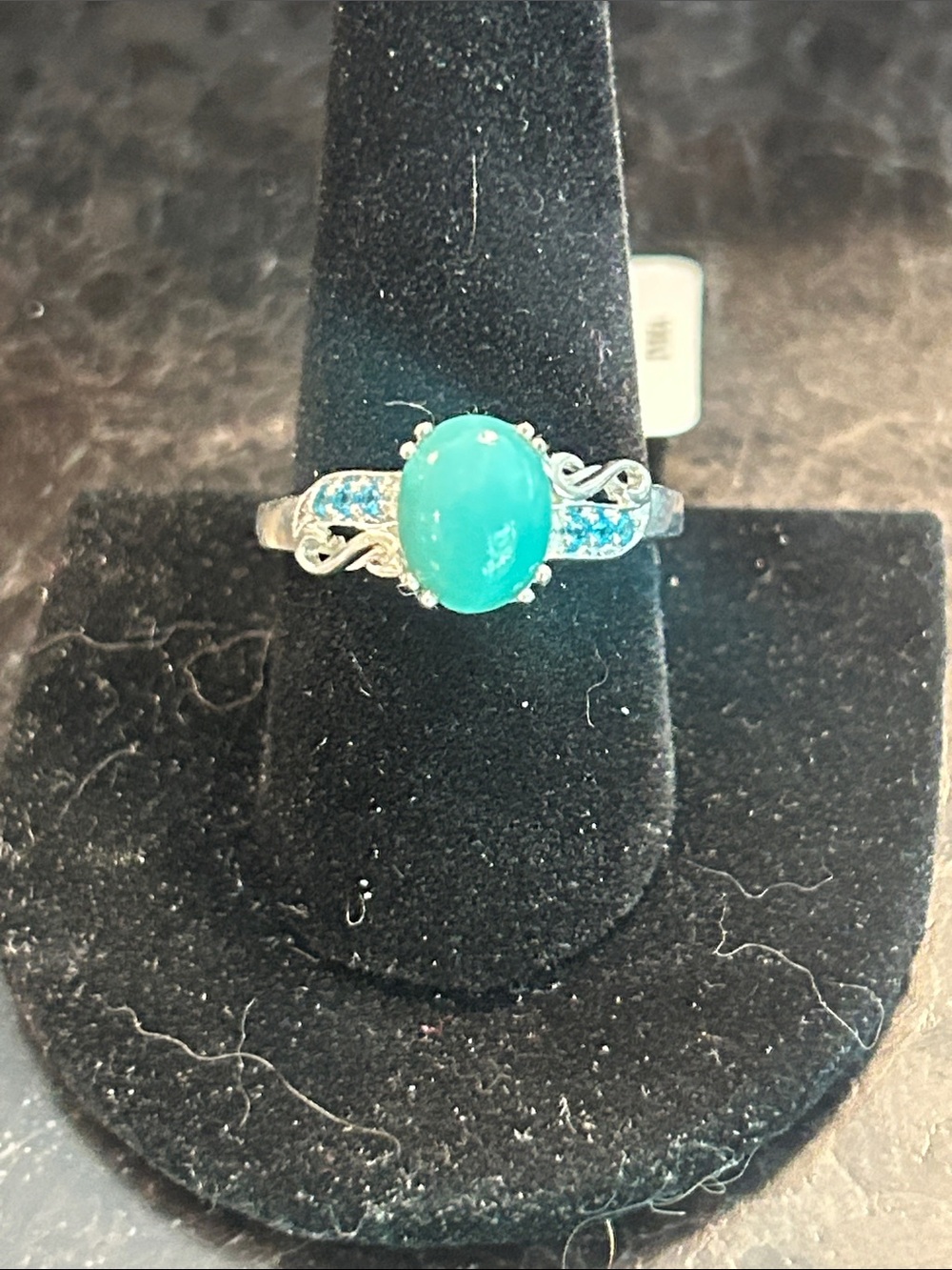 Sterling Silver Sleepin Beauty Oval Stone Ring with Blue Apatite Accent Stones